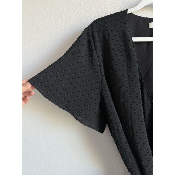 LOFT Plus Women's Black Swiss Dot Short Sleeve Tie Wrap Blouse Size 22 Classic - Picture 10 of 14
